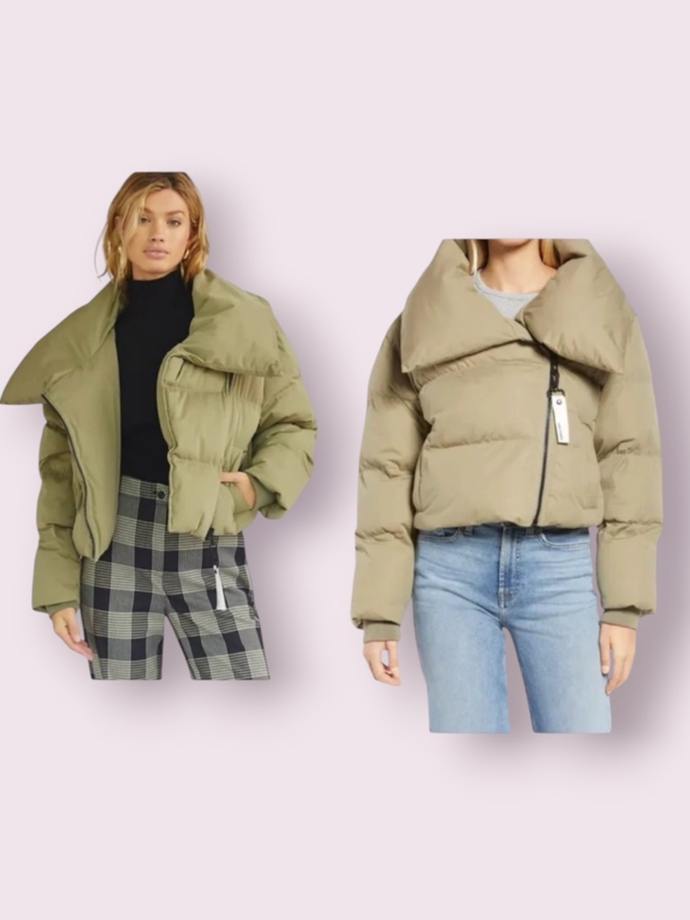Avec Les Filles Shrunken Crop Puffer Coat Sage Green Size Medium